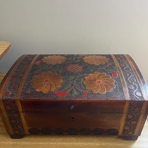 Vintage hand carved Polish folk art jewel box