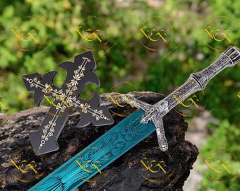 Réplica de la Espada Sagrada de la Luna Azul forjada a mano (accesorio de cosplay de Bloodborne de metal completo)