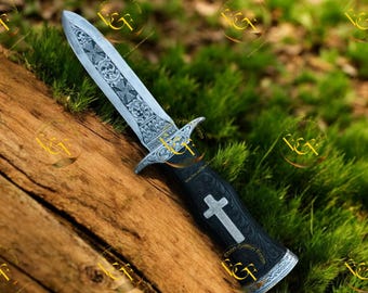 Hand-Engraved Templar Dagger • German Cross Inspired Design • Handmade Collectible Dagger & Display Piece