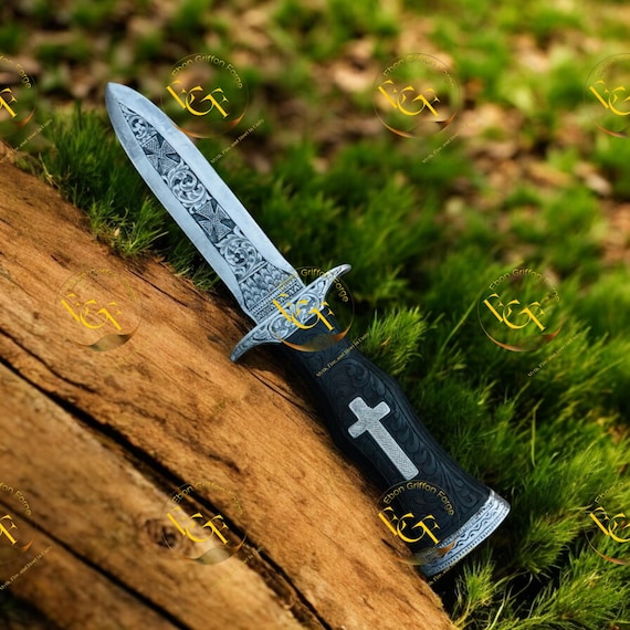 Hand-Engraved Templar Dagger • German Cross Inspired Design • Handmade Collectible Dagger & Display Piece