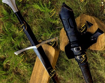 Hand-Forged Carbon Steel Medieval Long Sword – Viking Replica with Leather Scabbard