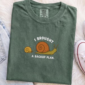 Cottagecore Snail Shirt, I Brought a Backup Plan, Funny Planner Humor Tee, Retro Animal Meme, Gift for Overthinker