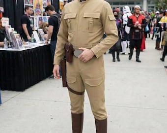 Star Wars-inspirerad rebellofficerskostym | Galaktisk smugglare Cosplay | Brun uniform flygdräkt med hölsterbälte