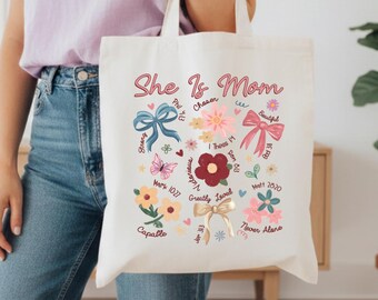 Coquette Mom Tote Bag, Mothers day Gifts, Boho Floral Christian Gift