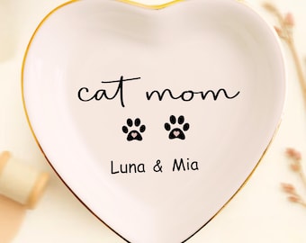 Custom Cat Mom With Name Ring Dish, Kitten Moms Trinket Tray, Cat Memorial Gifts, Cats Owner Trinket Plate, Personalised Gift For Pet Lover