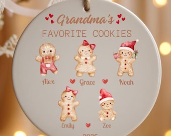 Grandma Cookies Ornament, Grandma's Favorite Cookies Family Keepsake, Personalized Gingerbread Christmas Grandchild Names Gift