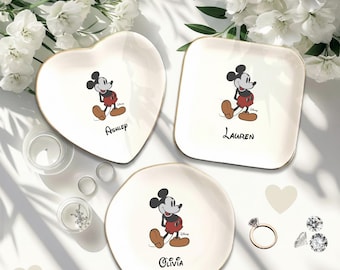 Custom Disney Mickey Mouse Ring Dish, Personalized Engagement Ring Holder, Disney Wedding Gift, Bridal Jewelry Tray