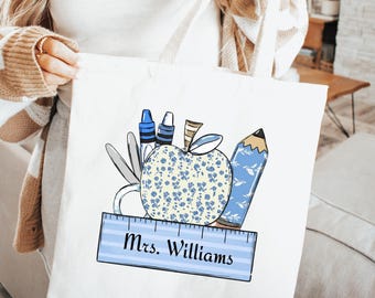 Personalized Teacher Name Tote Bag, Custom Teacher Gift Bag, Teacher Icon School Spirit Bags, Teach Appreciation Gifts