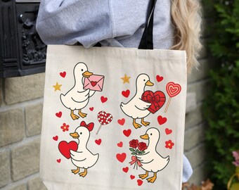 Personalized Valentines Day Gift Bags, Funny Goose Bags, Silly Goose Tote Canvas Bags, Valentines Exchange, Classmate Gifts,