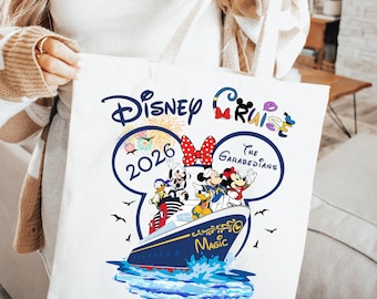 Disney Cruise Family 2026 Tote Bag, Disney Cruise Tote with Name, Mickey and Friends Group Bags, Family Matching Disney Cruise Squad