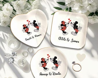 Custom Disney Mickey & Minnie Trinket Dish, Personalized Engagement Ring Holder, Disney Wedding Gift, Valentines day and Bridal Jewelry Tray