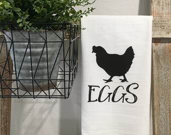 Hen & Eggs Flour Sack Towel: Farmhouse Kitchen Decor