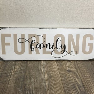 Family Name Sign Custom Wood Sign with Family Name, 7.25x22 in size and Colors of Your Choice LR-152 image 1