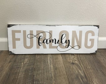 Family Name Sign - Custom Wood Sign with Family Name, 7.25x22 in size and Colors of Your Choice - LR-152