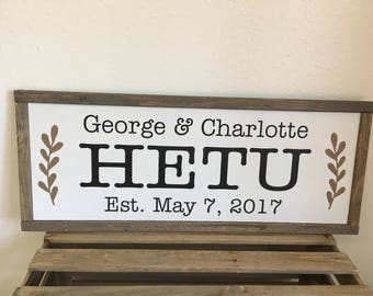 Framed Name Sign - Personalized Family Sign - Wood Framed Farmhouse Style Sign in Custom Colors  - 9.5X23.5