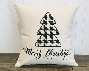 Buffalo Plaid Christmas Tree Pillow: Farmhouse Holiday Decor