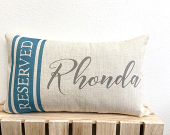 Reserved Pillow personsonalized with first name(s) or last name, grainsack stripe pillow, feedsack stripe pillow, 12X16, 12X20, 14X24 pillow