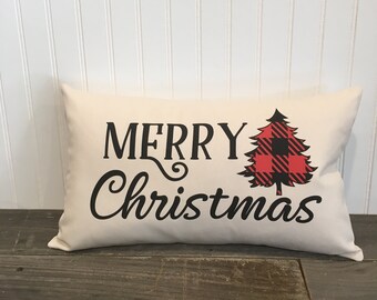 Buffalo Plaid Christmas Tree Pillow: Farmhouse Christmas Decor