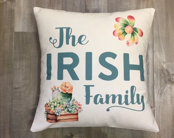 Family Name Pillow with Succulents and Cactus - Flower - Custom Family Pillow - 12", 14", 16", 18", 20"  LR-358
