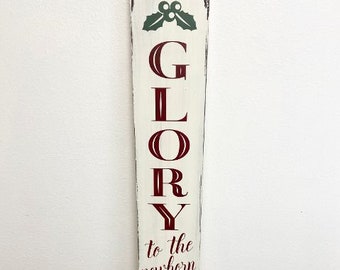 Glory to the newborn King Christmas sign - Farmhouse Style Wood Sign - Porch Sign in Custom Colors - 48X7.25  LR-565