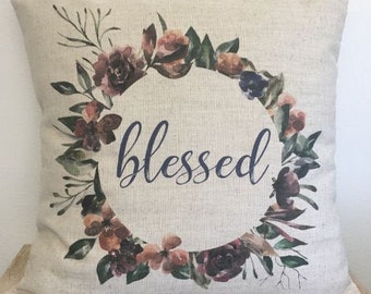 Blessed Pillow with Floral Wreath, 12", 14", 16", 18", 20"