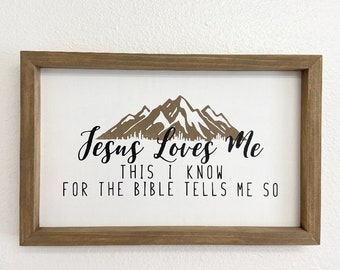 Jesus Loves Me This I Know For the Bible Tells Me So Framed Sign - Child's Room Decor - Christian Song Sign - 10.5X16.5  - LR-244