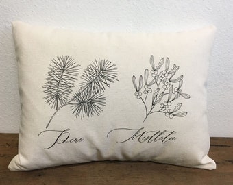 Pine and Mistletoe Pillow - Christmas Pillow - Farmhouse Christmas Pillow, 12X16, 12X20, 14X24   LR-600