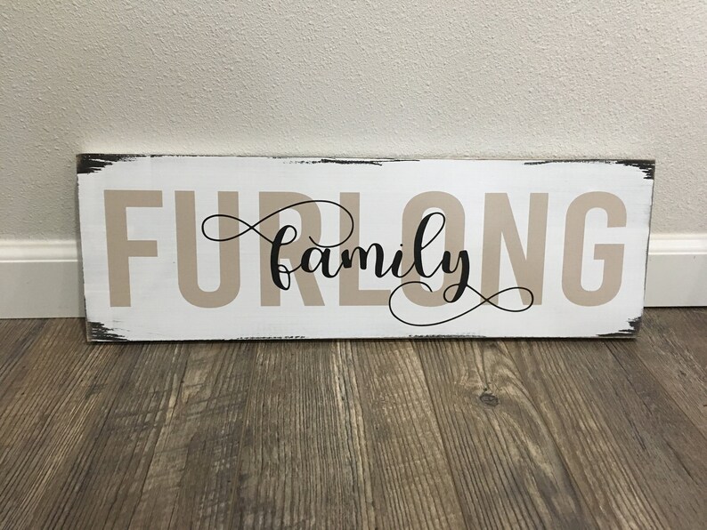 Family Name Sign Custom Wood Sign with Family Name, 7.25x22 in size and Colors of Your Choice LR-152 image 1