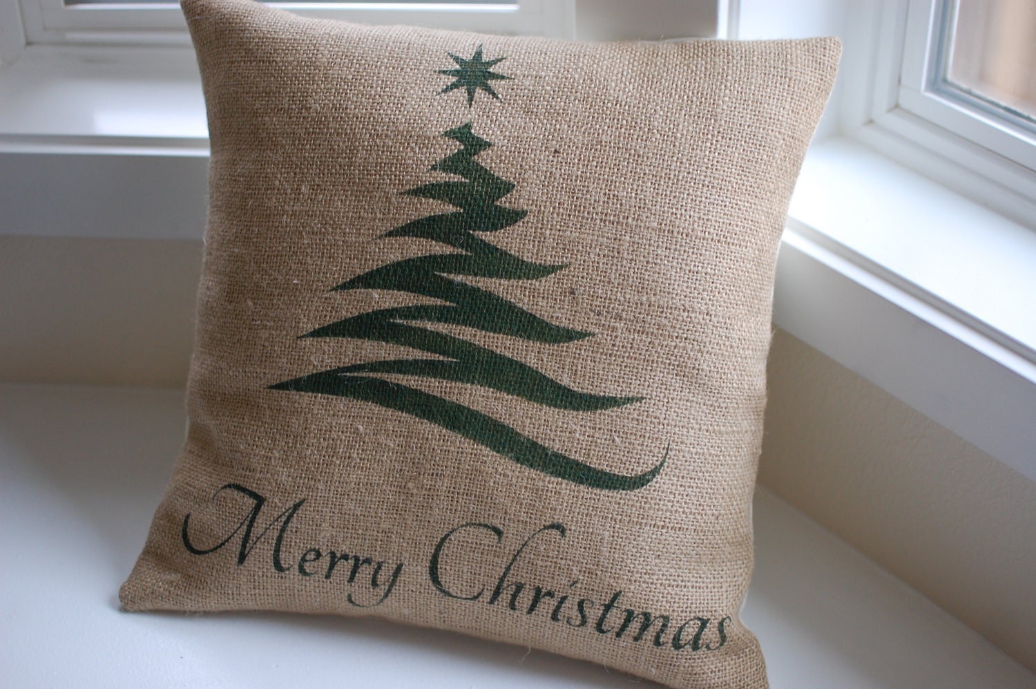 Christmas Tree Pillow Burlap pillow handpainted with Etsy