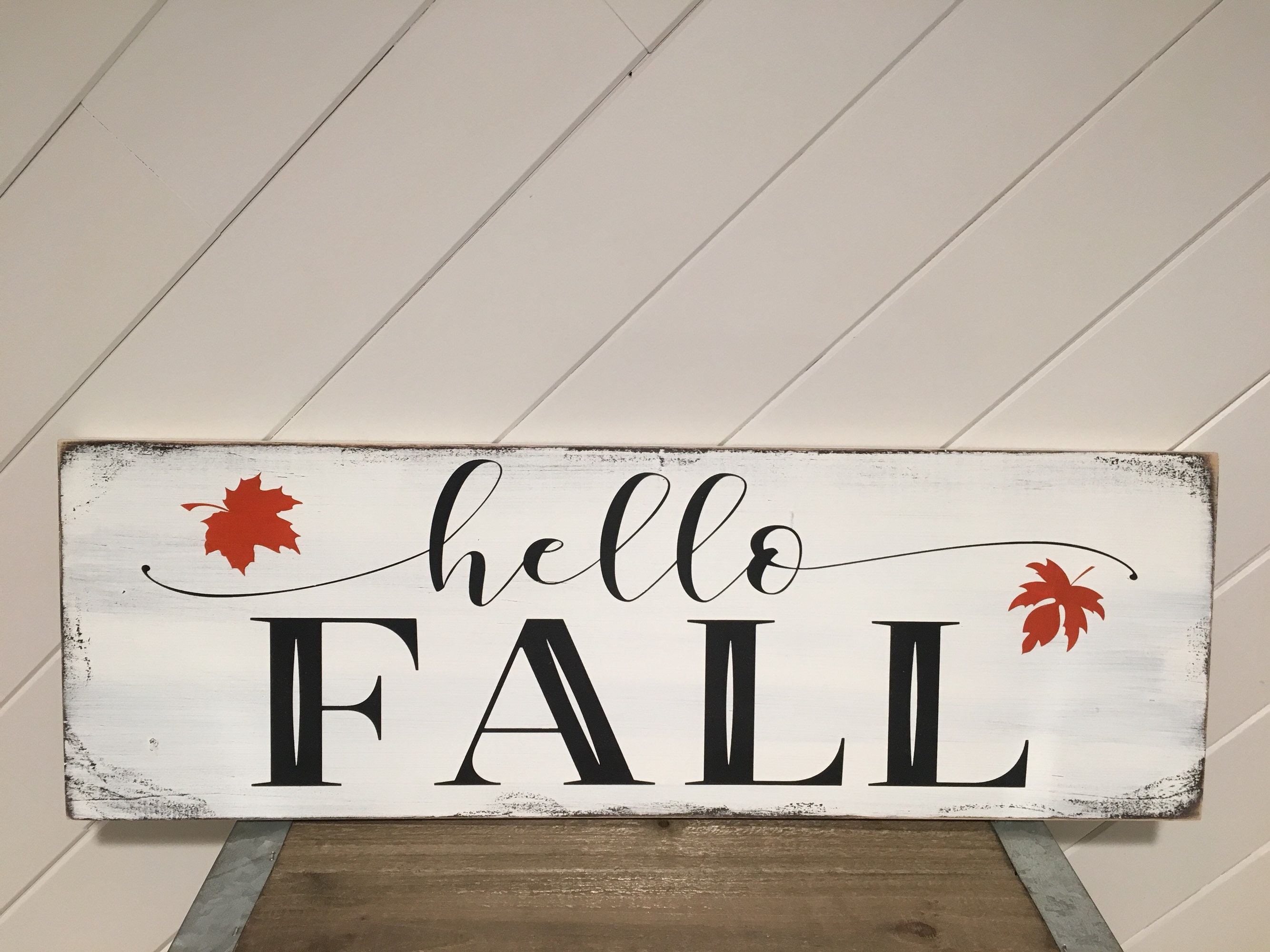 Hello Fall wood sign Farmhouse Style Hello Fall sign Sign | Etsy