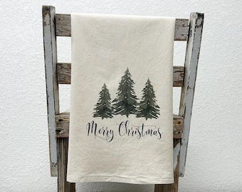 Watercolor Christmas Tree Kitchen Towel: Farmhouse Holiday Decor