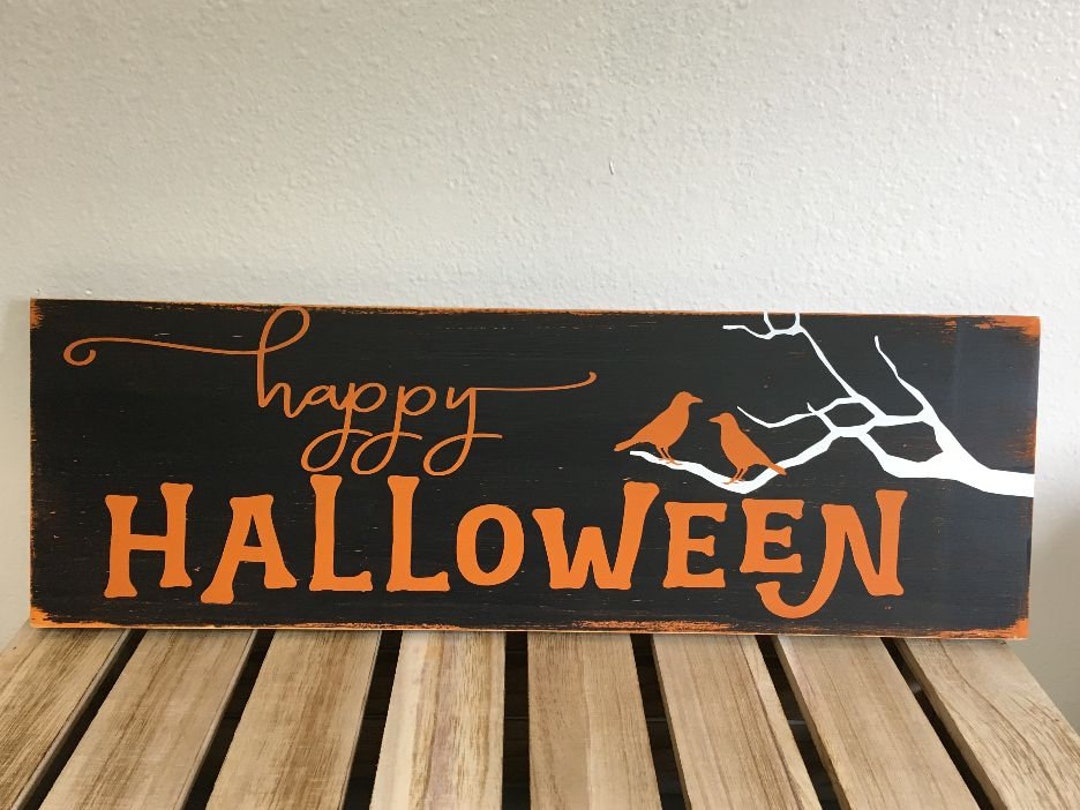 Happy Halloween Wood Sign Rustic Halloween Sign Halloween Sign With