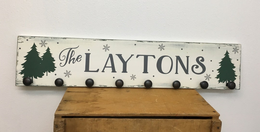 Christmas Stocking Sign Holder With Family Name Farmhouse Etsy
