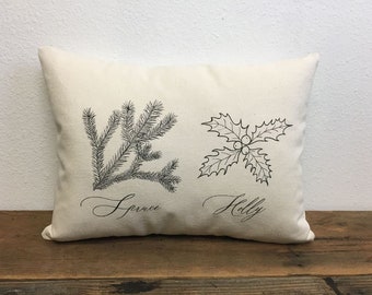 Spruce and Holly Pillow - Christmas Pillow - Farmhouse Christmas Pillow, 12X16, 12X20, 14X24   LR-612