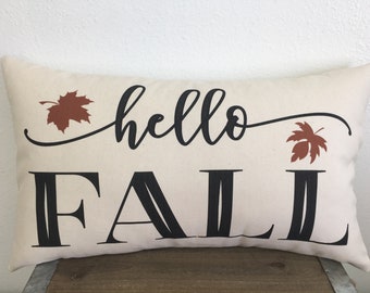 Hello Fall Pillow: Farmhouse Autumn Leaves Decor
