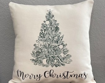 Merry Christmas Pillow with Christmas Tree, 12", 14", 16", 18"