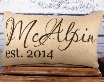 Family Name Pillow, Last name Pillow,  Personalized Pillow with Name and Established Date - 12x16, 12x20 pillow   LR-363