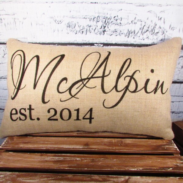 Family Name Pillow, Last name Pillow,  Personalized Pillow with Name and Established Date - 12x16, 12x20 pillow   LR-363