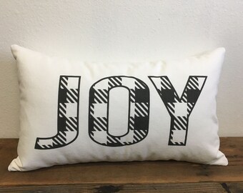 Joy Buffalo Check Christmas Pillow, 12X16, 12X20, 14X24   LR-435