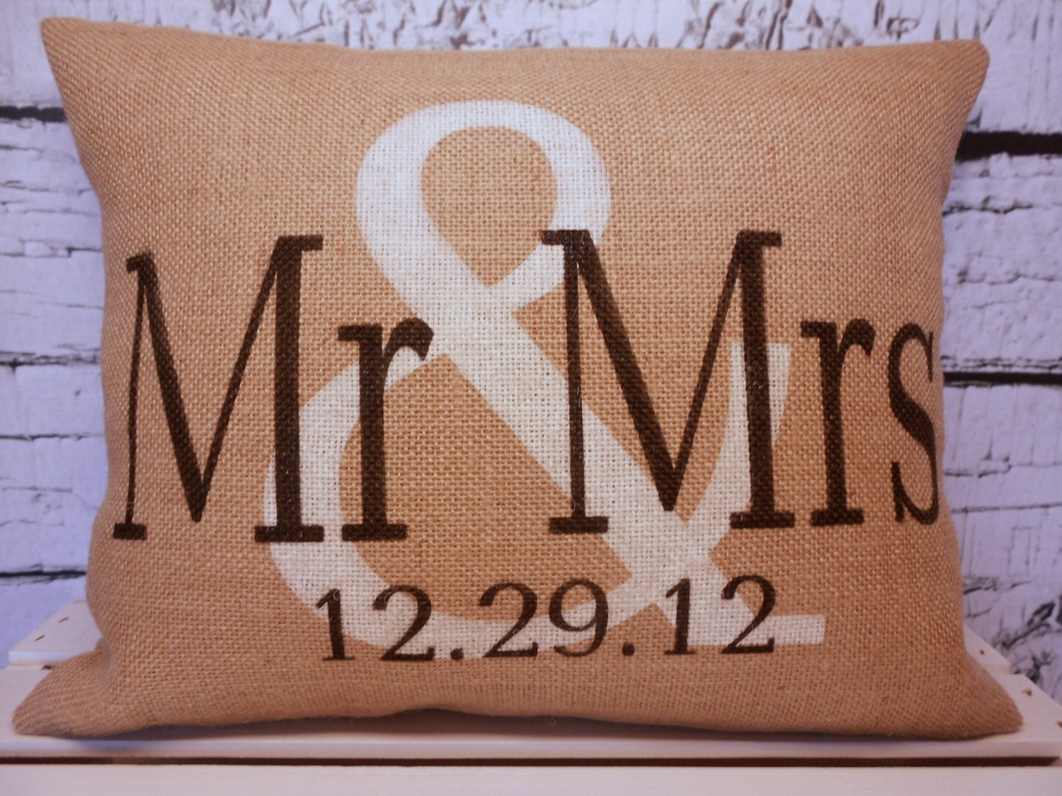 Mr & Mrs burlap personalized pillow in white and black FREE Etsy