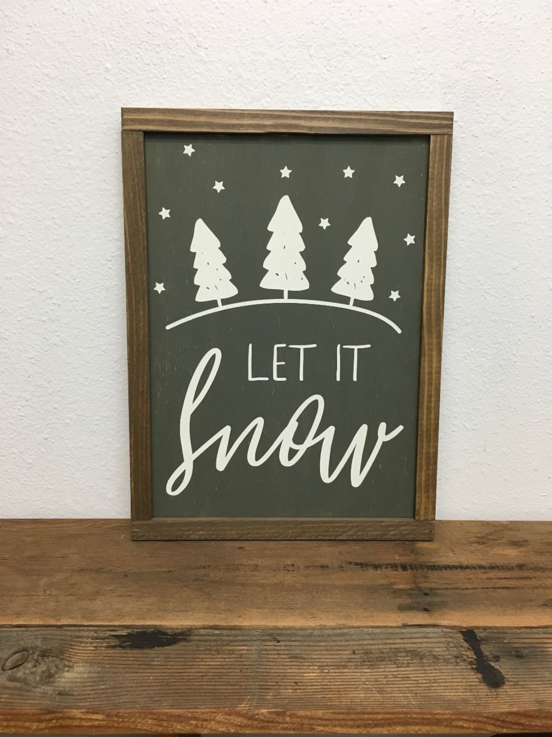 Let It Snow Wood Framed Sign With Christmas Trees and Snowflakes Framed ...