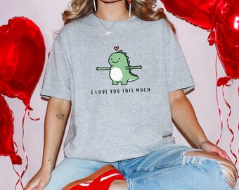 Cute Dinosaur card - T-rex I love you this much Valentines T-Shirt, love card tee, funny Valentine's Day Shirt, Anniversary T-Shirt Gift