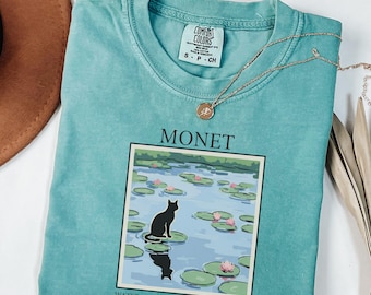 Monet Cat Water Lilies Shirt | Vintage Art Cat Tshirt | Comfort Colors Aesthetic Tee | Cottagecore Cat Lover Gift | Gift for Art Lovers