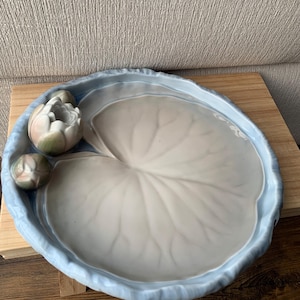 Vintage Bing & Grøndahl Floral Bowl | Danish Art Pottery Dish | Hand Modeled Flower | Mid Century Denmark 24x27 cm