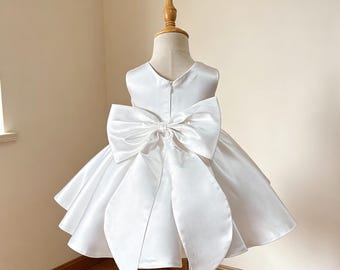 Satin Flower Girl Dress With Bow