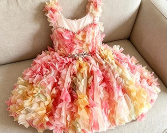 Blush Ombre Tutu Dress with 3D Flowers