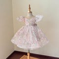 Blush Pink Sequin Flower Girl Dress, Puff Sleeve Toddler Party Gown