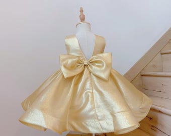 Yellow Shiny Dreamy Bow Princess Flower Girl Dress