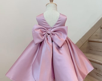 Abito da principessa in raso con fiocco rosa per bambine, colore personalizzato