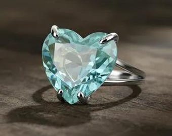 Aquamarijn hartring | Sterlingzilveren minimalistische beloftering